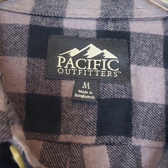 PACIFIC OUTFITTERS Black Gray Buffalo Check Plaid Cotton Flannel Button Down - Picture 2 of 11